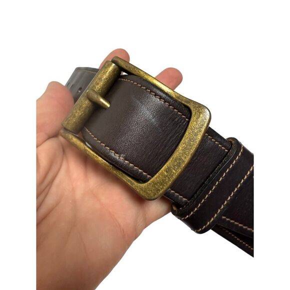 Tory Havana Brown Leather 1.5" Belt with Repeated Stitch Pattern Sz. 30 - Picture 5 of 8